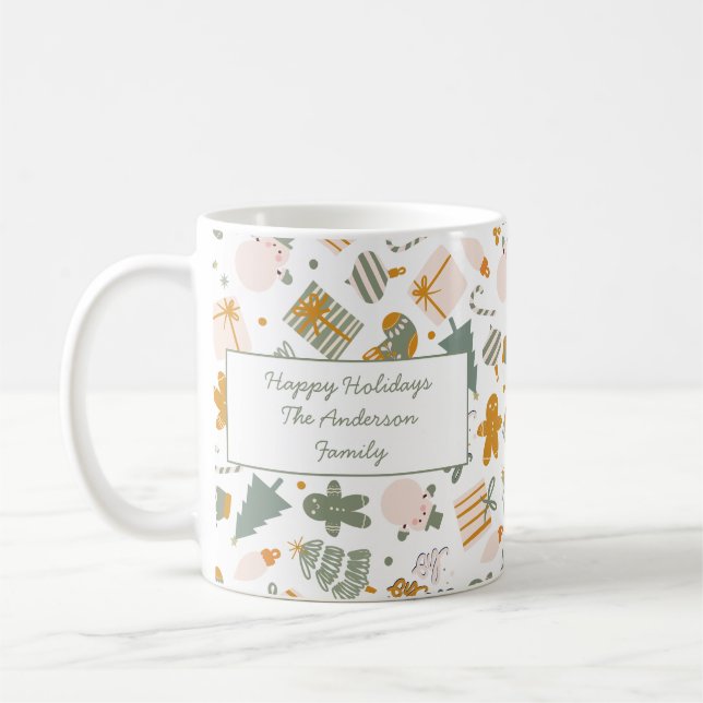 Weihnachtsfeier in Grün und Gold Kaffeetasse (Links)