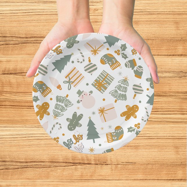 Weihnachtsfeier in Grün und Gold Pappteller (Von Creator hochgeladen)