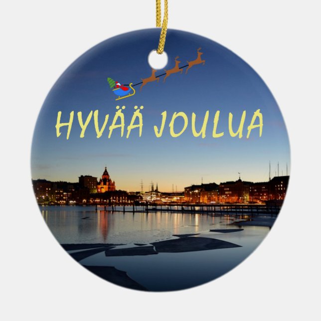 Weihnachtsfeier in Helsinki Keramik Ornament (Vorne)