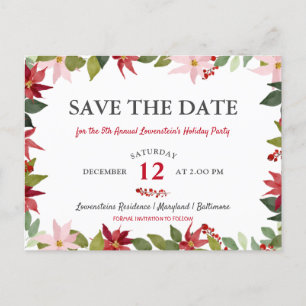 Weihnachtsfeier in Poinsettia   Save the Date Ankündigungspostkarte