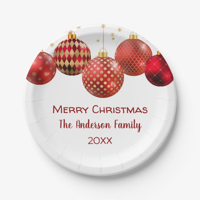 Weihnachtsfeier in Rot & Gold Pappteller (Vorderseite)