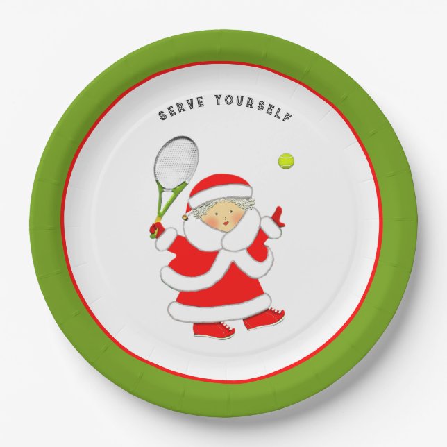 Weihnachtsfeier in Tennis Pappteller (Vorderseite)