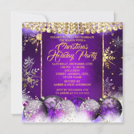 Weihnachtsfeier lila Gold Bauschnee Einladung