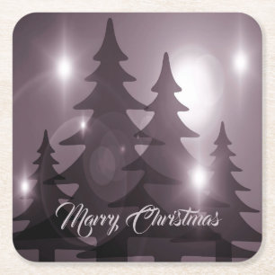 Weihnachtsfeier Lila Rosa Bäume Rechteckiger Pappuntersetzer