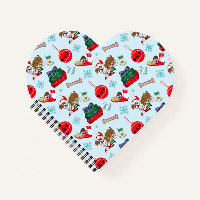 Weihnachtsfeier mit Goofy Bulldog Notizbuch (Vorderseite)