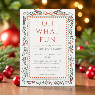 Weihnachtsfeier mit Holly und rotem Schleifenmotiv Einladung