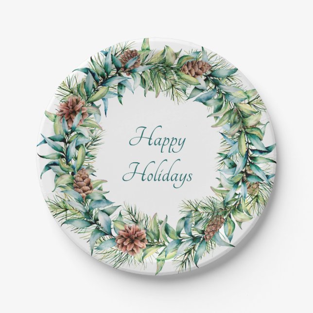 Weihnachtsfeier mit Pinecones Pappteller (Vorderseite)