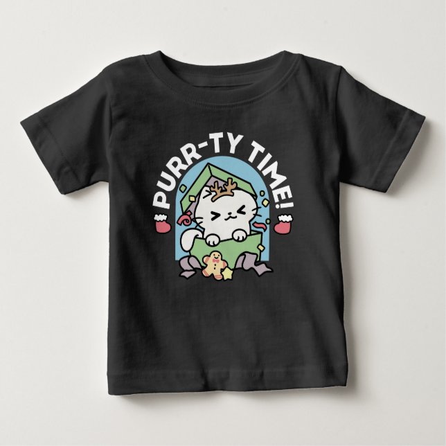 Weihnachtsfeier mit Purr-ty-Time Cat Baby T-shirt (Vorderseite)