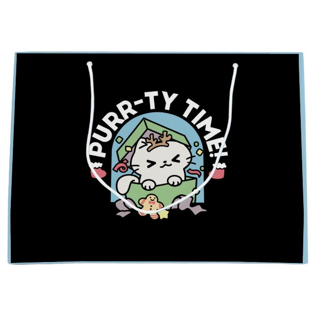 Weihnachtsfeier mit Purr-ty-Time Cat Große Geschenktüte (Vorderseite)