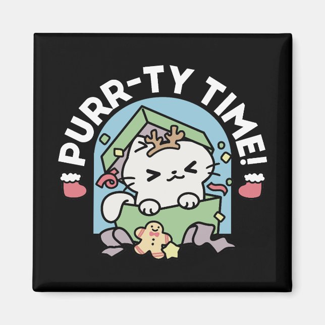 Weihnachtsfeier mit Purr-ty-Time Cat Magnet (Vorne)