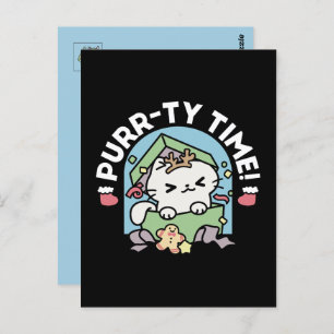 Weihnachtsfeier mit Purr-ty-Time Cat Postkarte