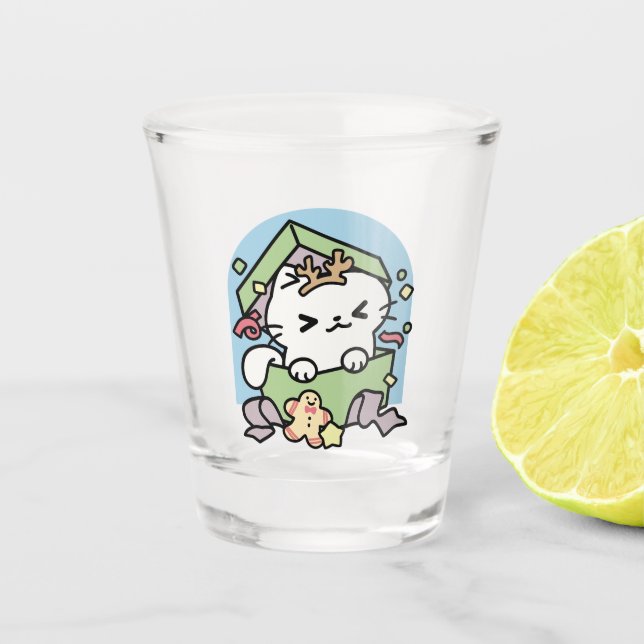 Weihnachtsfeier mit Purr-ty-Time Cat Schnapsglas (Vorderseite)