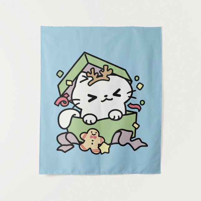 Weihnachtsfeier mit Purr-ty-Time Cat Wandteppich (Vorderseite)