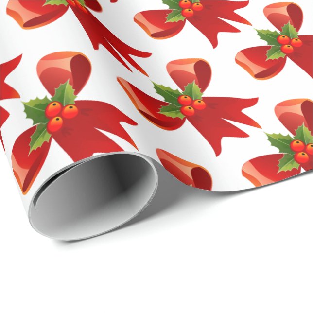 Weihnachtsfeier mit Rotem Bow und Holly Geschenkpapier (Rolleneckpunkt)