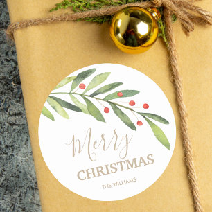 Weihnachtsfeier mit Stechpalme und Beeren Runder Aufkleber