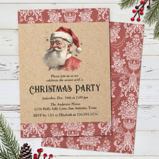 Weihnachtsfeier mit vintage Weihnachtsmann Einladung