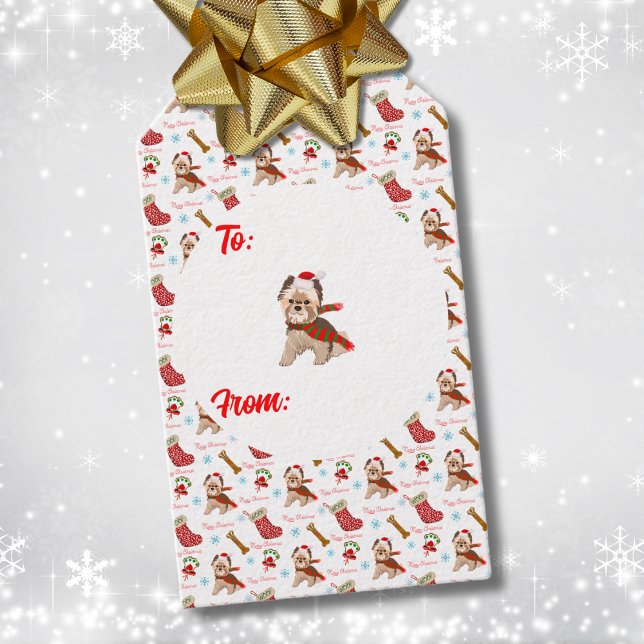 Weihnachtsfeier mit Yorkie Geschenkanhänger (Von Creator hochgeladen)