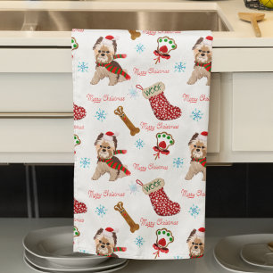 Weihnachtsfeier mit Yorkie-Muster Geschirrtuch