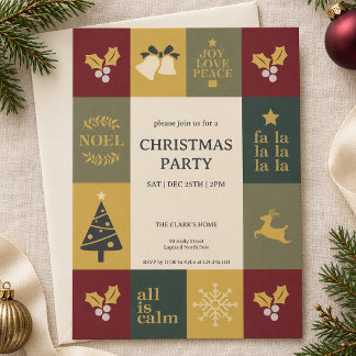 Weihnachtsfeier Moderne Retro Rot Grün Gold Einlad Einladung