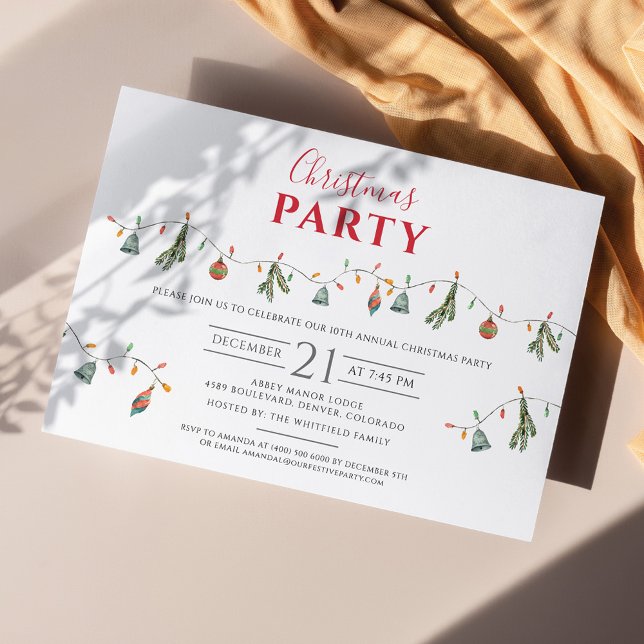 Weihnachtsfeier Moderne Rustikale Minimalistische Einladungspostkarte (Elegant Boho Chic Script Christmas Party Invitation)