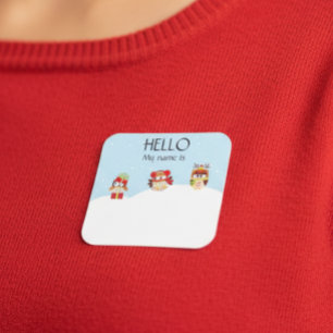 Weihnachtsfeier Namensschild Badge Eulen Quadratischer Aufkleber