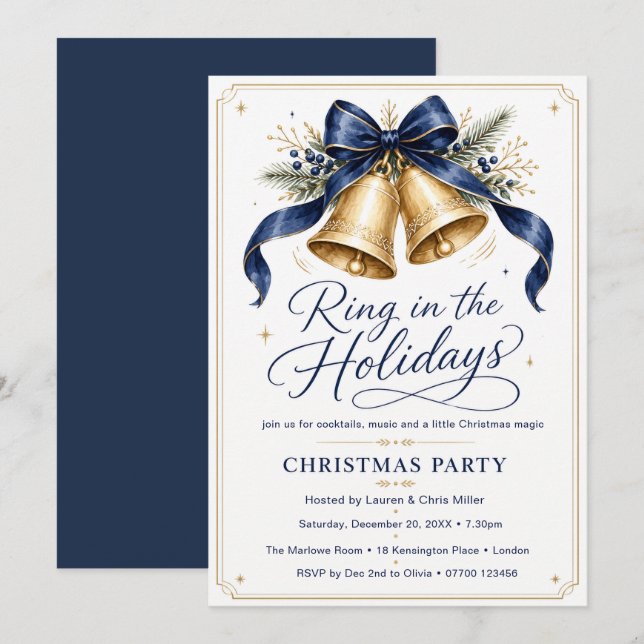 Weihnachtsfeier Navy Gold Einladung (Vorne/Hinten)