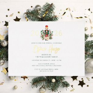 Weihnachtsfeier Nussknacker Open House Party Gold Folieneinladung