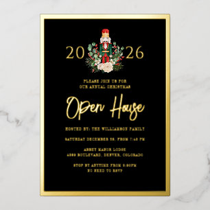 Weihnachtsfeier Open House Nussknacker Schriftzug Folieneinladung