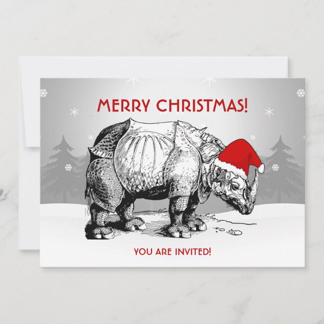 Weihnachtsfeier Party Einladung Rhino Weihnachtsma (Vorderseite)