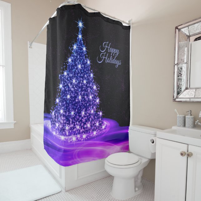 Weihnachtsfeier Pink Blau Baum Winter Schwarz Rust Duschvorhang (Beispiel)