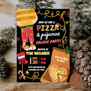 Weihnachtsfeier Pizza und Pajamas Feiertag Einladung