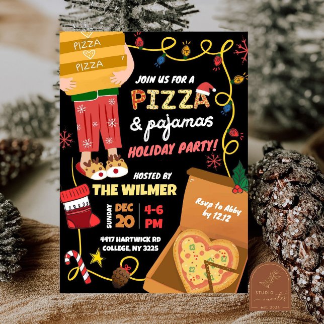 Weihnachtsfeier Pizza und Pajamas Feiertag Einladung (Von Creator hochgeladen)