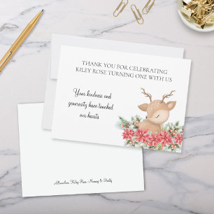 Weihnachtsfeier Poinsettia Little Deer Birthday Pa Dankeskarte