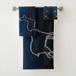 Weihnachtsfeier Rentier Baum Blauer Himmel Glänzen Badhandtuch Set