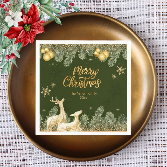 Weihnachtsfeier Rentiere und Schneeflocken Serviette (Von Creator hochgeladen)