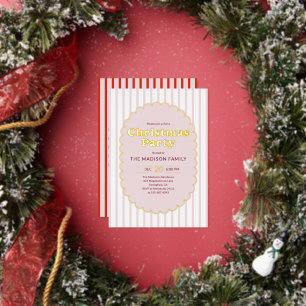 Weihnachtsfeier Retro Rot Gestreiftes Foto Folieneinladung