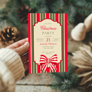 Weihnachtsfeier Retro Rot Grün Streifen mit Schlei Einladung