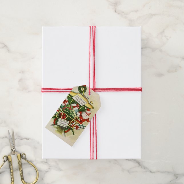 Weihnachtsfeier Retro Weihnachtsmann Name hinzufüg Geschenkanhänger (Mit Garn)