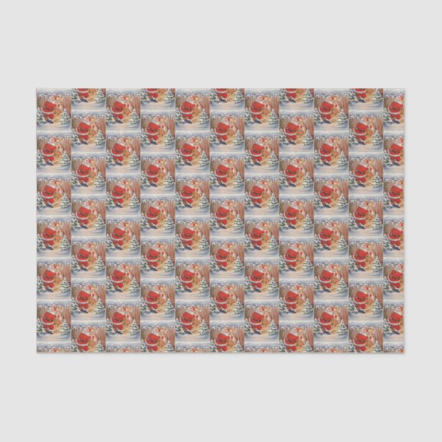 Weihnachtsfeier Retro Weihnachtsmann Rentiere  Seidenpapier (Vorderseite)