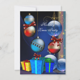 Weihnachtsfeier Rot Blaue Geschenke Schachteln Kug Einladung