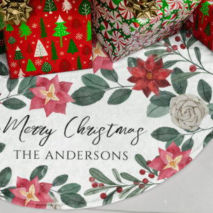 Weihnachtsfeier Rot Grün Floral Polyester Weihnachtsbaumdecke