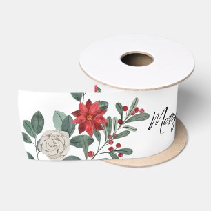 Weihnachtsfeier Rot Grün Floral Satinband