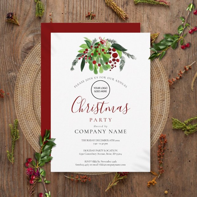 Weihnachtsfeier Rote Berries Unternehmen Logo Einladung (Christmas Red Berries Company Logo Holiday Party Invitation)