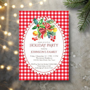 Weihnachtsfeier Rote Gingham Pinien Einladung