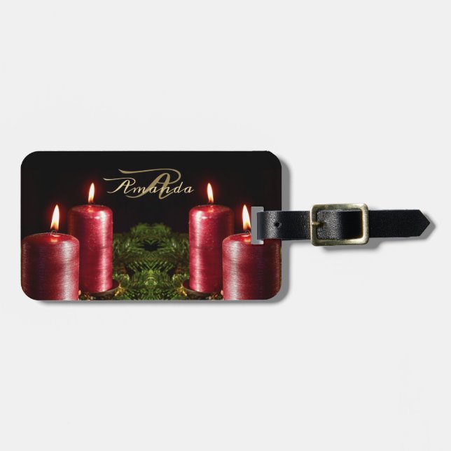 Weihnachtsfeier rote Kerzen Winterferien Gepäckanhänger (Vorderseite horizontal)