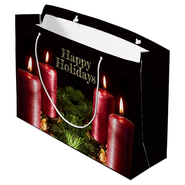 Weihnachtsfeier Rote Kerzen Winterferien Große Geschenktüte (Rückseite Schrägansicht)