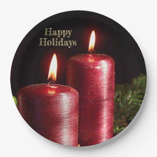 Weihnachtsfeier Rote Kerzen Winterferien Pappteller (Vorderseite)