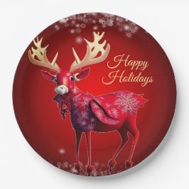 Weihnachtsfeier Rotes Rentier Winterferien Pappteller