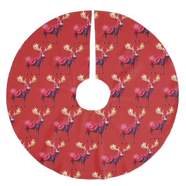 Weihnachtsfeier Rotes Rentier Winterferien Polyester Weihnachtsbaumdecke (Vorderseite)