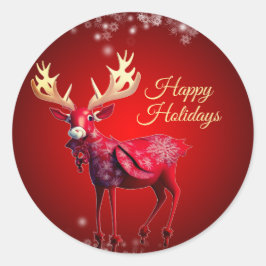 Weihnachtsfeier Rotes Rentier Winterferien Runder Aufkleber